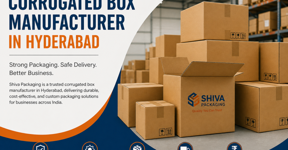 Corrugated boxes displayed in a warehouse for business packaging and shipping solutions in Hyderabad.