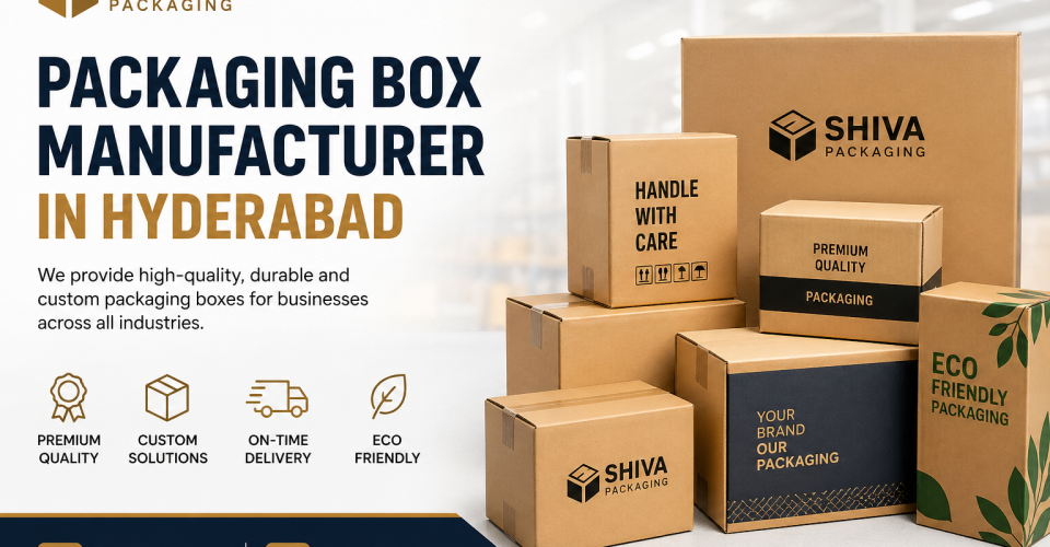 Custom packaging boxes displayed in a professional industrial setup for business packaging solutions in Hyderabad.